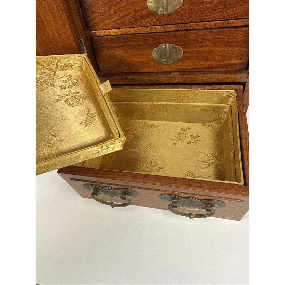 VTG Chinese wood 5 drawer Dressing case Jewelry Box 12